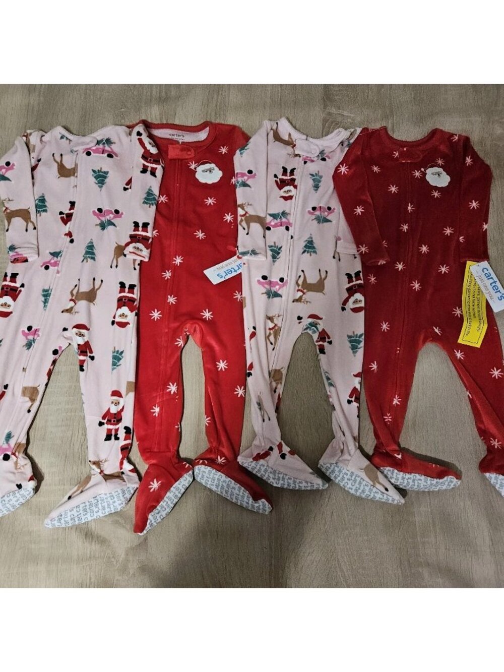 Lot Of 4 Carters Velour Pjs Pajamas Size 12 Months Girls Cozy Christmas Twins